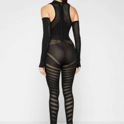 Woman Jumpsuits Knitted Contour Jumpsuit With Sleeves - Black JUMPSUITS & PLAYSUITS