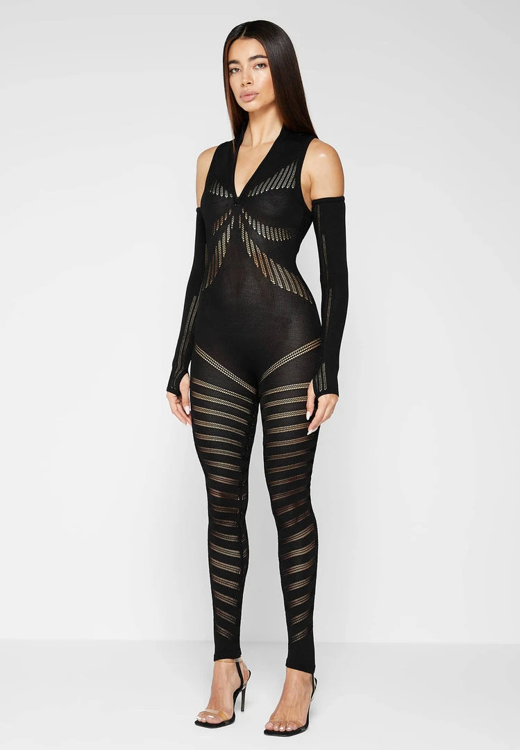 Woman Jumpsuits Knitted Contour Jumpsuit With Sleeves - Black JUMPSUITS & PLAYSUITS