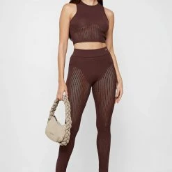 Woman Tops Knitted Crop Top - Brown TOPS & T SHIRTS