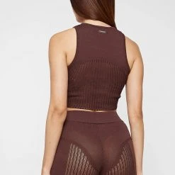 Woman Tops Knitted Crop Top - Brown TOPS & T SHIRTS