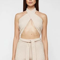 Woman Tops TOPS & T SHIRTS Knitted Crossover Top - Beige