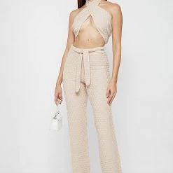 Woman Tops TOPS & T SHIRTS Knitted Crossover Top - Beige