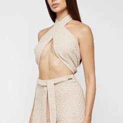 Woman Tops TOPS & T SHIRTS Knitted Crossover Top - Beige