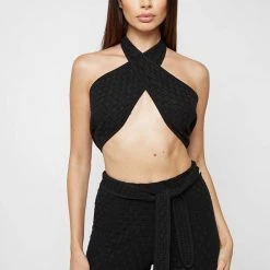 Woman Tops TOPS & T SHIRTS Knitted Crossover Top - Black