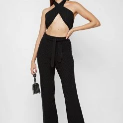 Woman Tops TOPS & T SHIRTS Knitted Crossover Top - Black