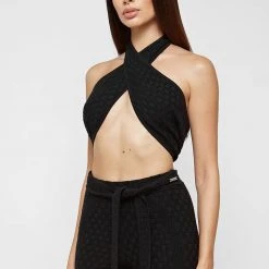 Woman Tops TOPS & T SHIRTS Knitted Crossover Top - Black