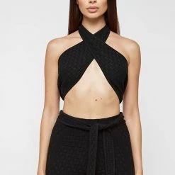 Woman Tops TOPS & T SHIRTS Knitted Crossover Top - Black