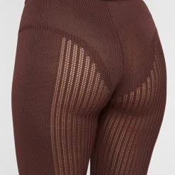 Woman Leggings Knitted High Waisted Leggings - Brown