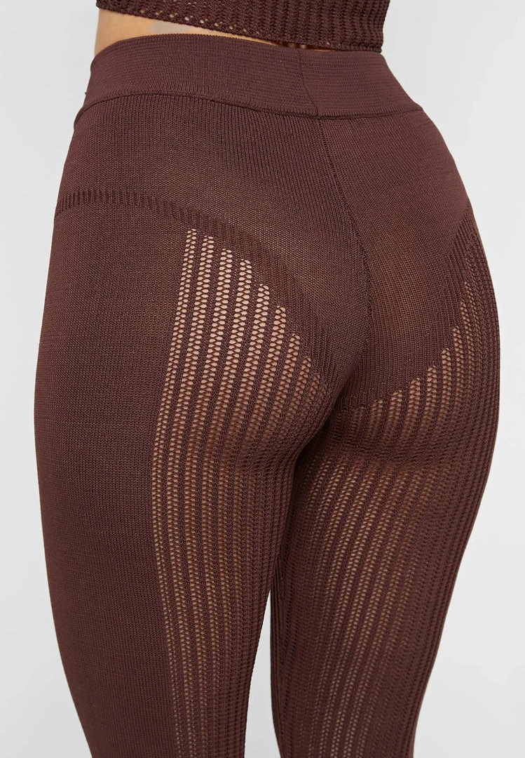 Woman Leggings Knitted High Waisted Leggings - Brown