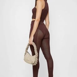 Woman Leggings Knitted High Waisted Leggings - Brown