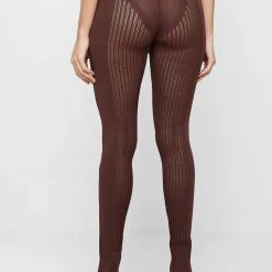 Woman Leggings Knitted High Waisted Leggings - Brown