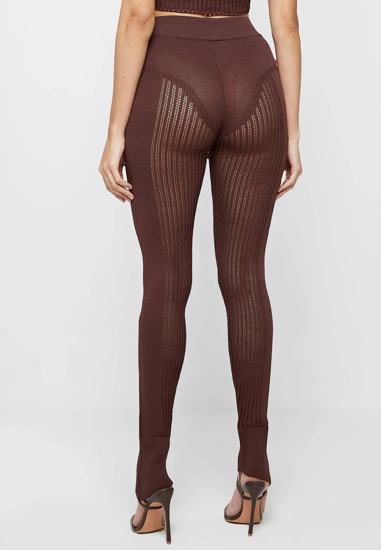 Woman Leggings Knitted High Waisted Leggings - Brown