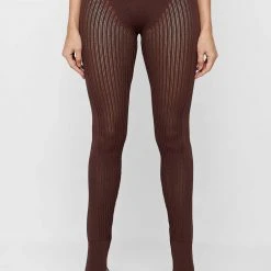 Woman Leggings Knitted High Waisted Leggings - Brown