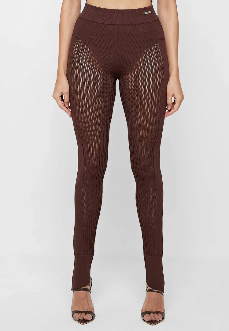 Woman Leggings Knitted High Waisted Leggings - Brown