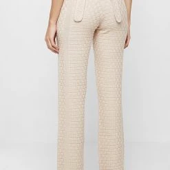 Woman Trousers Knitted High Waisted Trousers - Beige