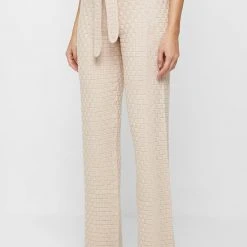 Woman Trousers Knitted High Waisted Trousers - Beige
