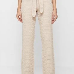 Woman Trousers Knitted High Waisted Trousers - Beige