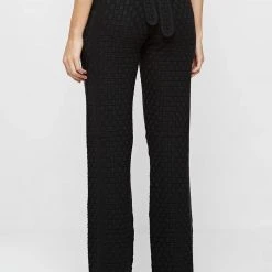 Woman Trousers Knitted High Waisted Trousers - Black