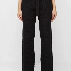 Woman Trousers Knitted High Waisted Trousers - Black