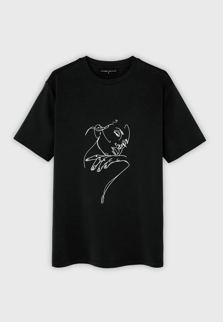 Man T-Shirts Line Art T-Shirt - Black T-SHIRTS & TOPS