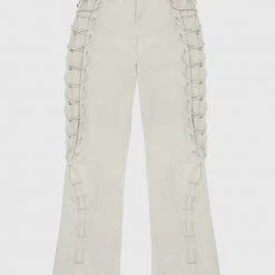 Woman Trousers Lace Up Trousers - Beige