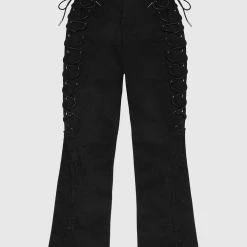 Woman Trousers Lace Up Trousers - Black