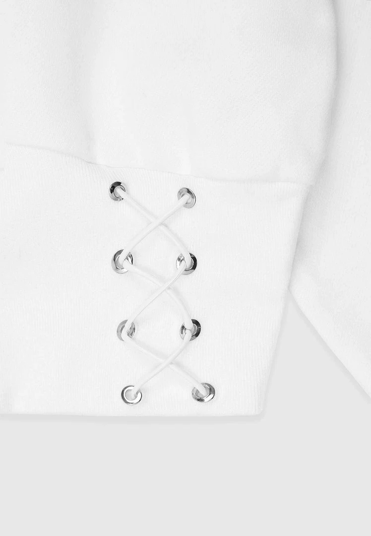 Woman Hoodies CO-ORDS Lace Up Cropped Hoodie - White