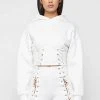 Woman Hoodies CO-ORDS Lace Up Cropped Hoodie - White