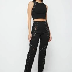 Woman Trousers CARGO PANTS & JOGGERS Lace Up Joggers - Black