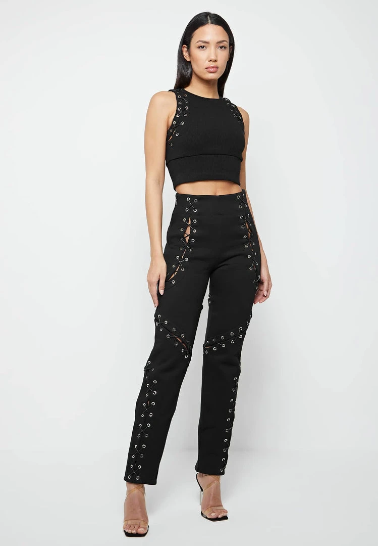 Woman Trousers CARGO PANTS & JOGGERS Lace Up Joggers - Black