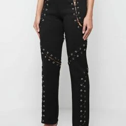 Woman Trousers CARGO PANTS & JOGGERS Lace Up Joggers - Black