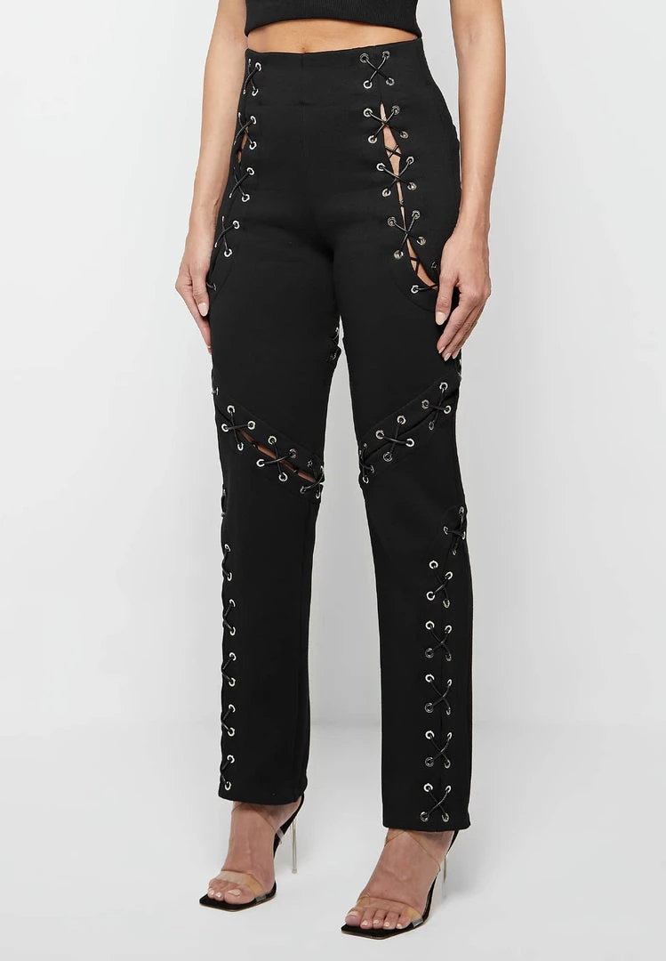 Woman Trousers CARGO PANTS & JOGGERS Lace Up Joggers - Black