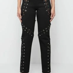 Woman Trousers CARGO PANTS & JOGGERS Lace Up Joggers - Black