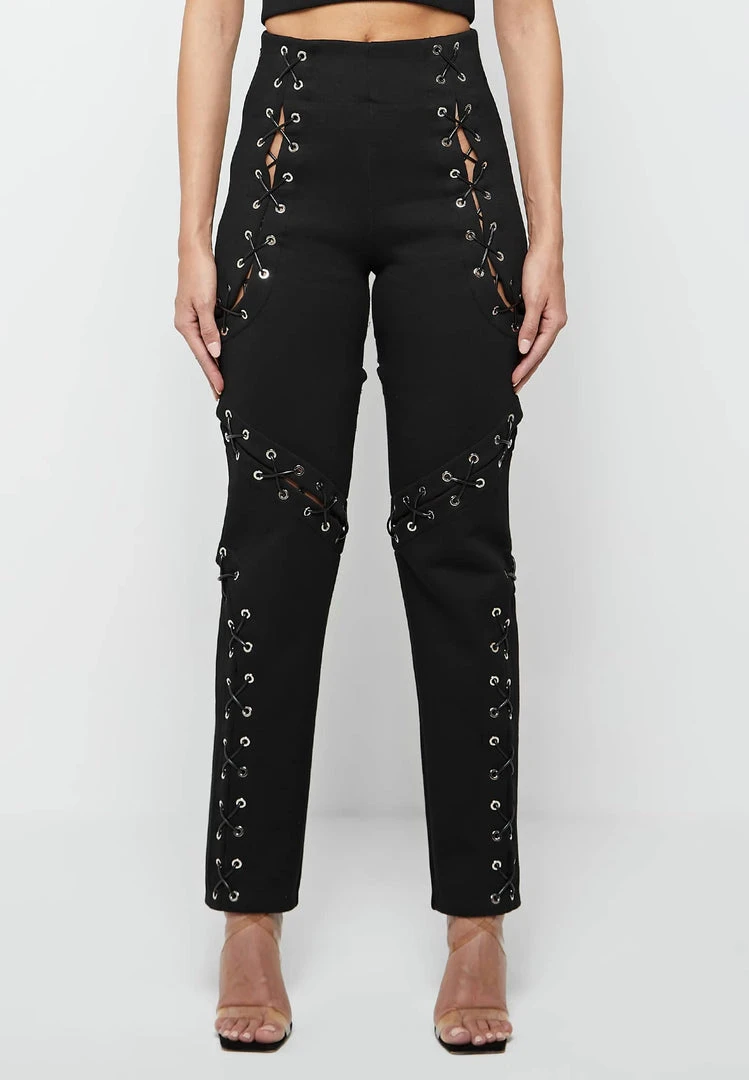 Woman Trousers CARGO PANTS & JOGGERS Lace Up Joggers - Black