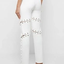 Woman Trousers Lace Up Joggers - White