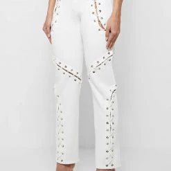 Woman Trousers Lace Up Joggers - White