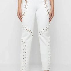 Woman Trousers Lace Up Joggers - White