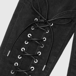 Woman Denim Lace Up Skinny Jeans - Black