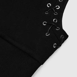 Woman Tops Lace Up Racer Neck Top - Black TOPS & T SHIRTS