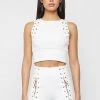 Woman Tops Lace Up Racer Neck Top - White