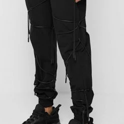 Woman Trousers CARGO PANTS & JOGGERS Lace-Up Cargo Pants - Black