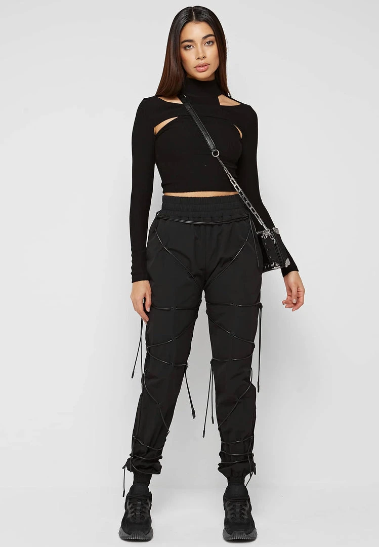Woman Trousers CARGO PANTS & JOGGERS Lace-Up Cargo Pants - Black