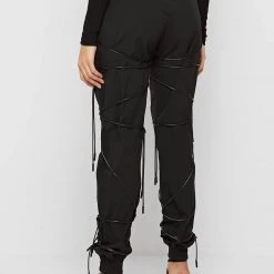 Woman Trousers CARGO PANTS & JOGGERS Lace-Up Cargo Pants - Black