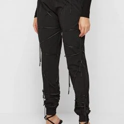 Woman Trousers CARGO PANTS & JOGGERS Lace-Up Cargo Pants - Black