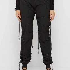 Woman Trousers CARGO PANTS & JOGGERS Lace-Up Cargo Pants - Black