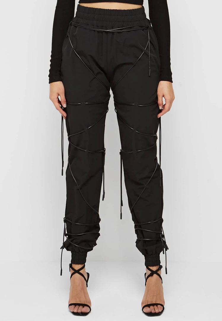 Woman Trousers CARGO PANTS & JOGGERS Lace-Up Cargo Pants - Black