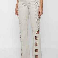 Woman Trousers Lace Up Trousers - Beige