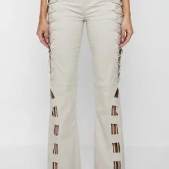 Woman Trousers Lace Up Trousers - Beige