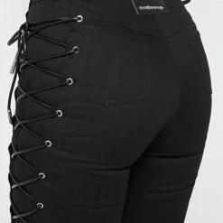 Woman Trousers Lace Up Trousers - Black