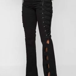 Woman Trousers Lace Up Trousers - Black